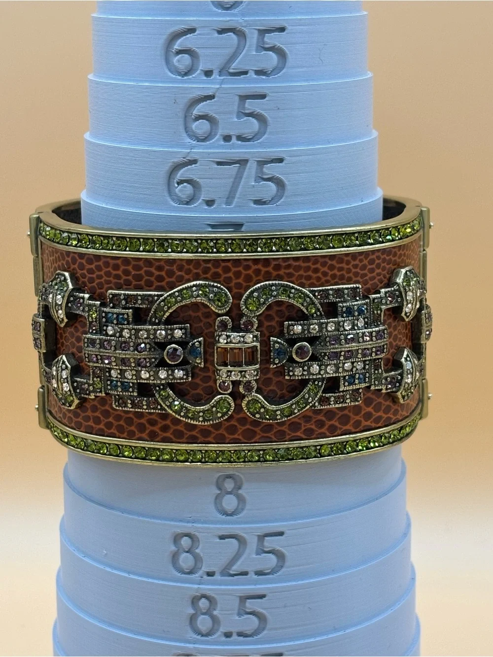 Heidi Daus NIB “Enve-lope Me” Wide Cuff Bangle Bracelet Brown Olivine Topaz